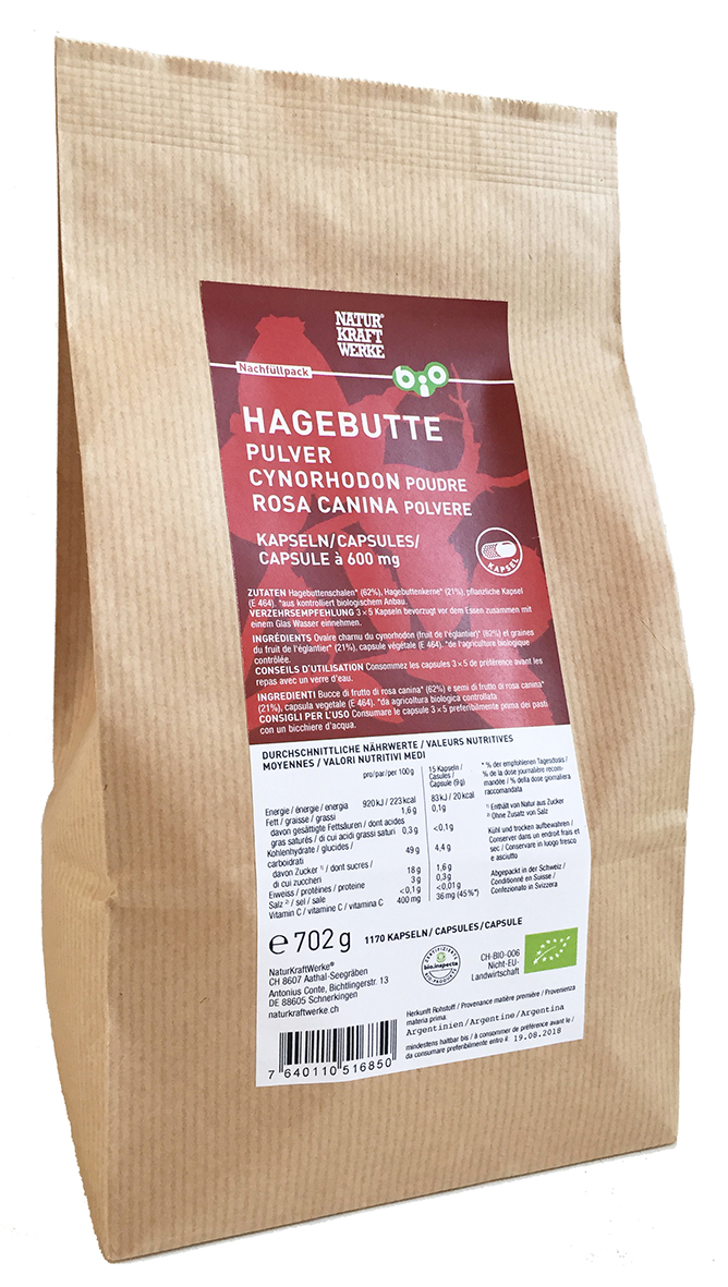 Hagebutte Pulver 1170 Vegicaps à 600 mg Beutel BIO/kbA