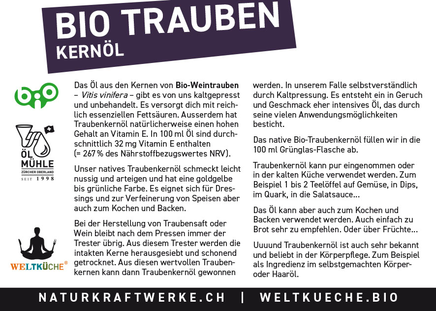 Traubenkernöl nativ 100 ml BIO/kbA