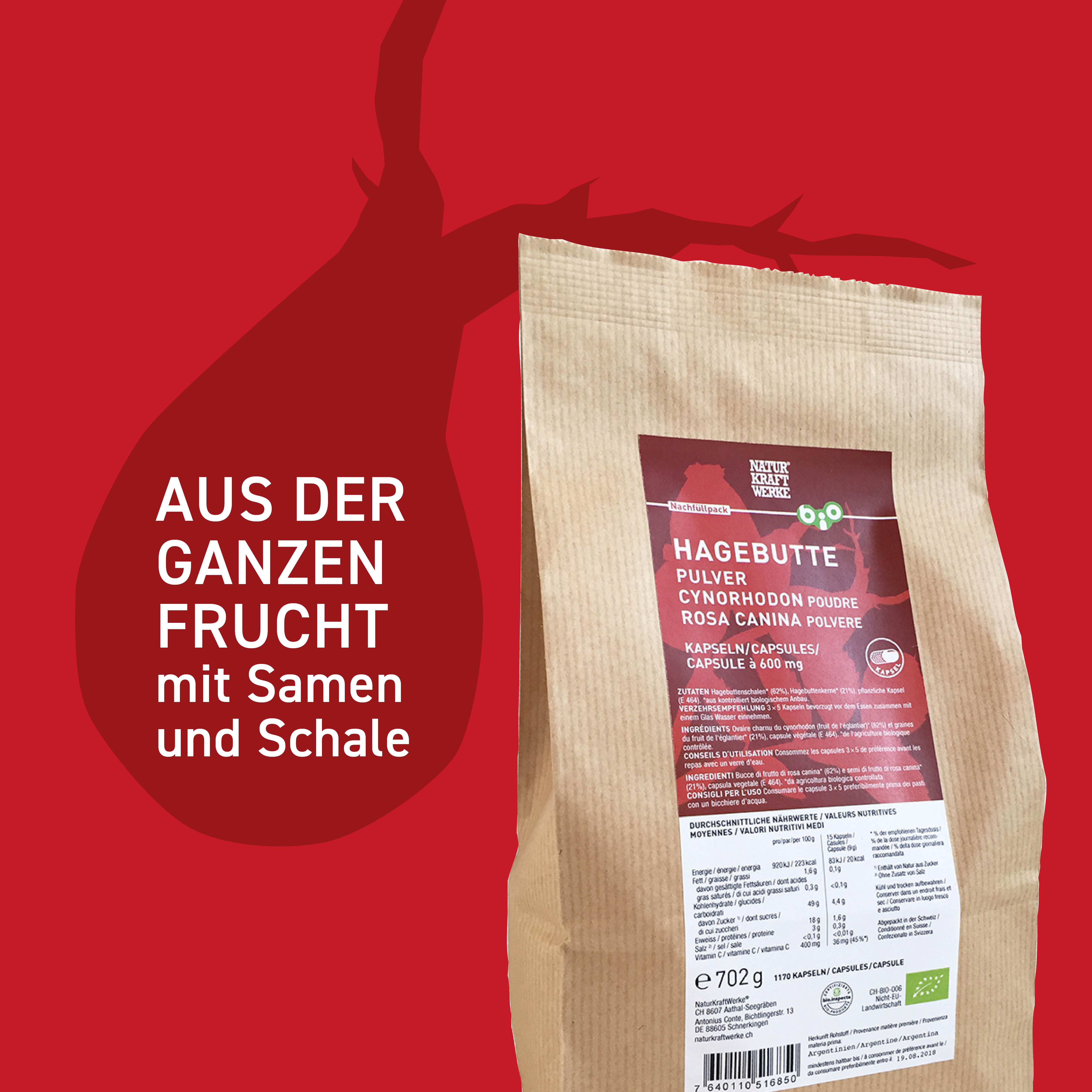 Hagebutte Pulver 1170 Vegicaps à 600 mg Beutel BIO/kbA