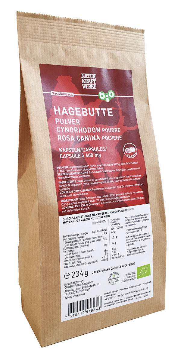 Hagebutte Pulver 390 Vegicaps à 600 mg Beutel BIO/kbA